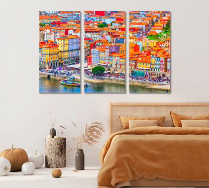 Colorful Houses at Ribeira District Porto Town Portugal Canvas Print-Canvas Print-CetArt-1 Panel-24x16 inches-CetArt