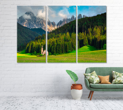 Alpine St Johann Church in Val di Funes Valley Italy Canvas Print-Canvas Print-CetArt-1 Panel-24x16 inches-CetArt