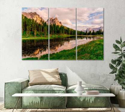 Mountains and Forest Reflection in Lake Antorno Dolomites Alps Canvas Print-Canvas Print-CetArt-1 Panel-24x16 inches-CetArt