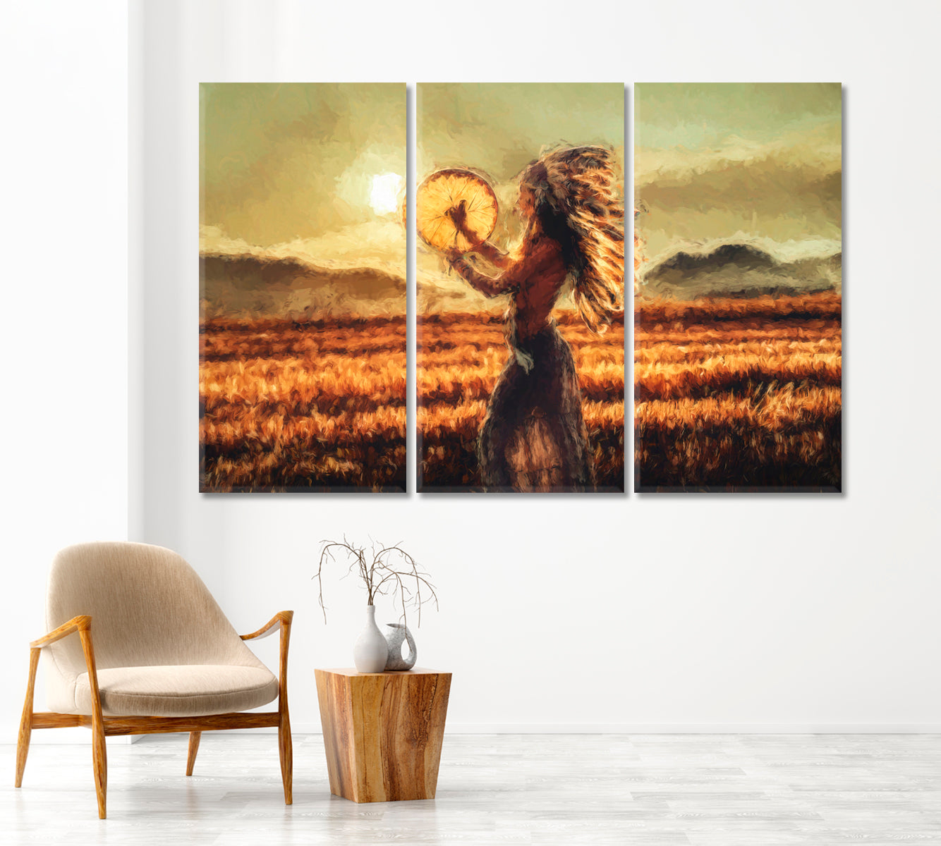 Beautiful Girl Playing on Drum Canvas Print-Canvas Print-CetArt-1 Panel-24x16 inches-CetArt