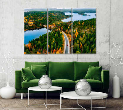 Autumn Forest with Blue Lake Finland Canvas Print-Canvas Print-CetArt-1 Panel-24x16 inches-CetArt