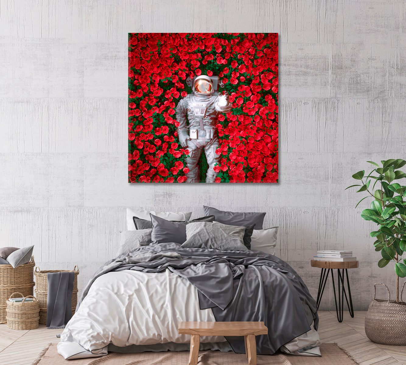 Spaceman in Red Roses Canvas Print-Canvas Print-CetArt-1 panel-12x12 inches-CetArt