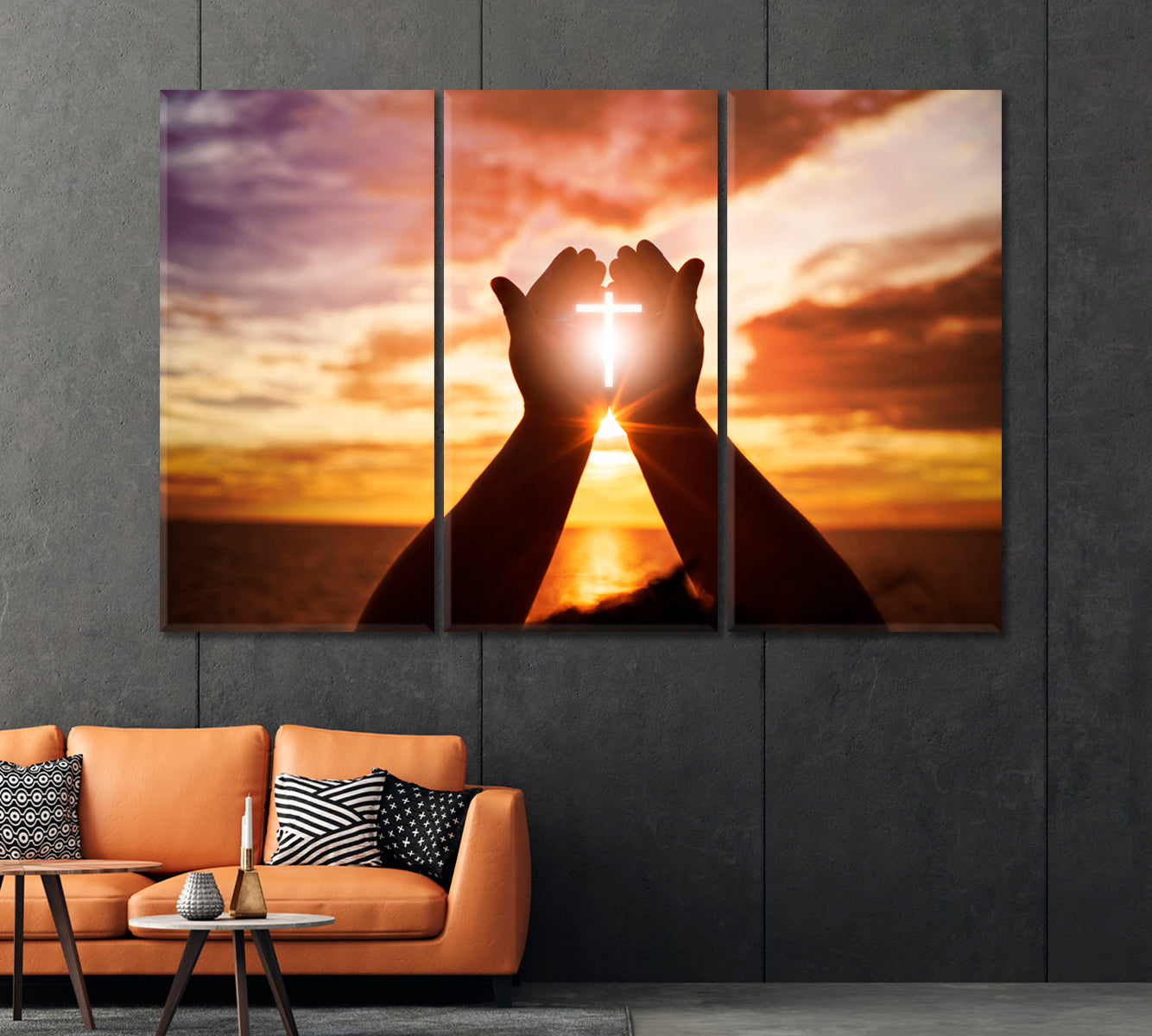 Solar Cross in Hands of Believer Canvas Print-Canvas Print-CetArt-1 Panel-24x16 inches-CetArt