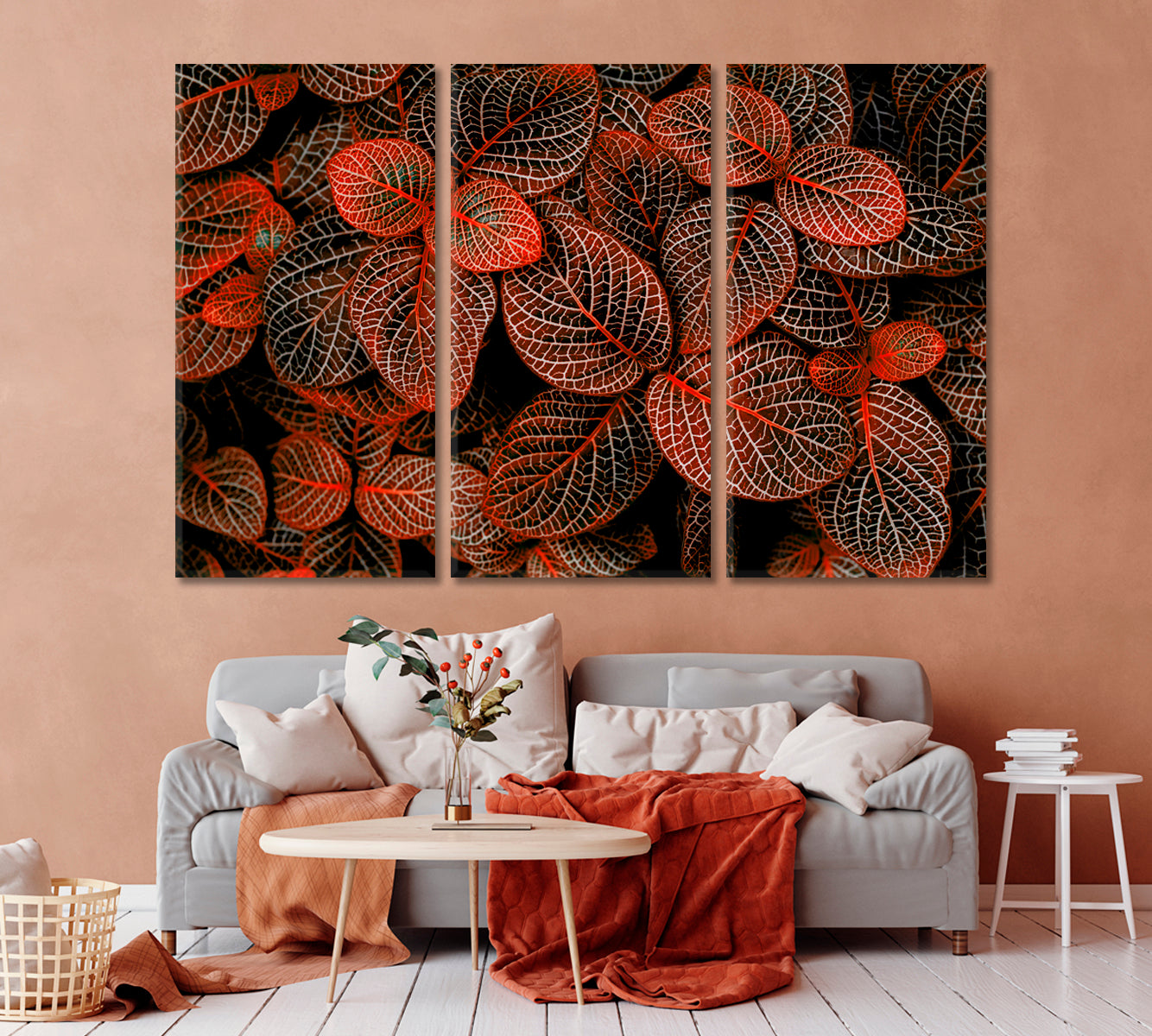 Tropical Red Leaves Fittonia Verschaffeltii Canvas Print-Canvas Print-CetArt-1 Panel-24x16 inches-CetArt