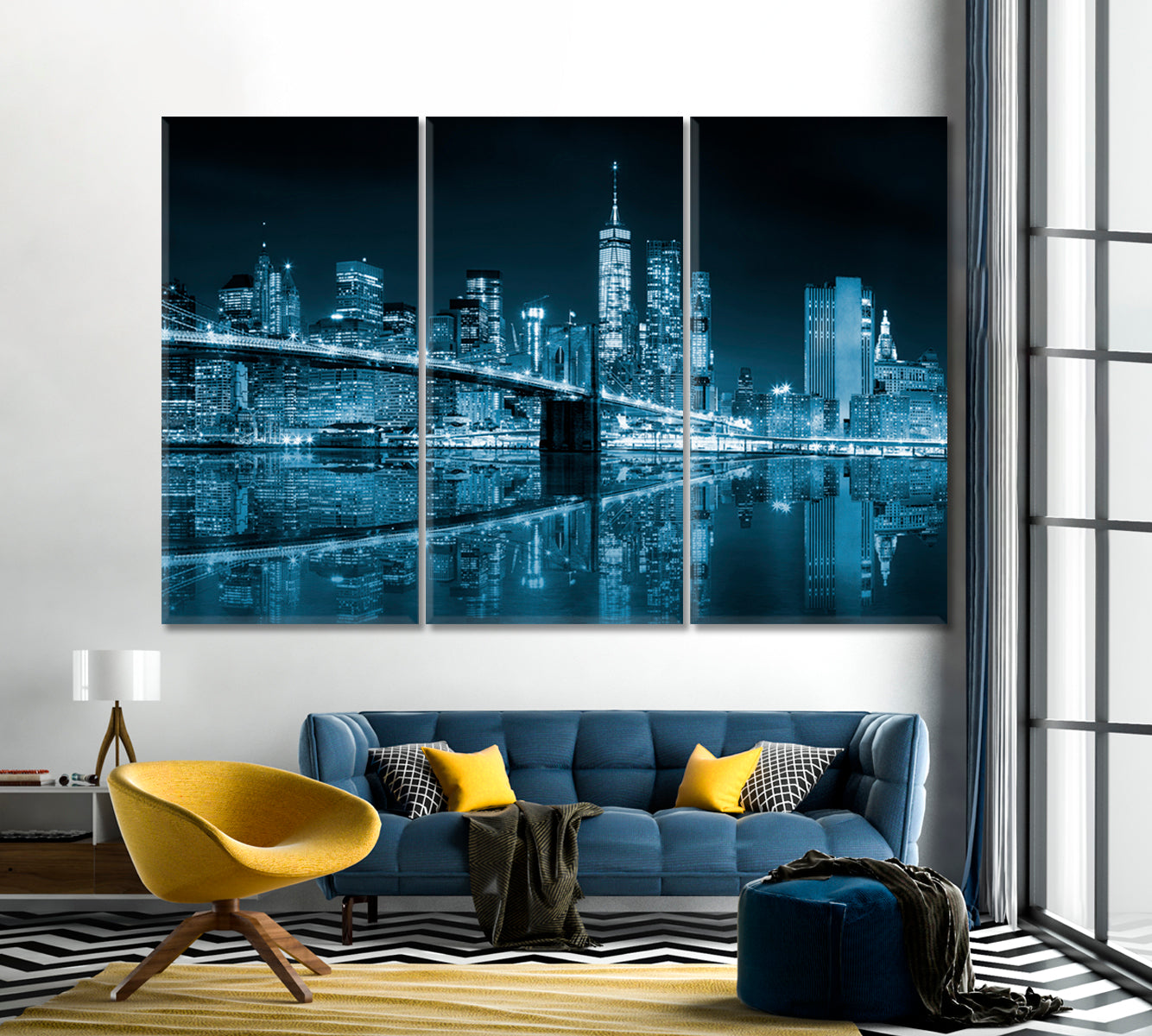 Night Reflection of the Famous Brooklyn Bridge Canvas Print-Canvas Print-CetArt-1 Panel-24x16 inches-CetArt