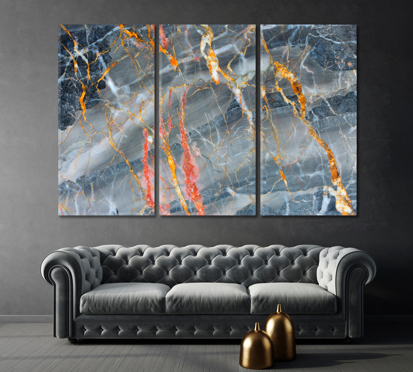 Gray Marble with Yellow and Red Strokes Canvas Print-Canvas Print-CetArt-1 Panel-24x16 inches-CetArt