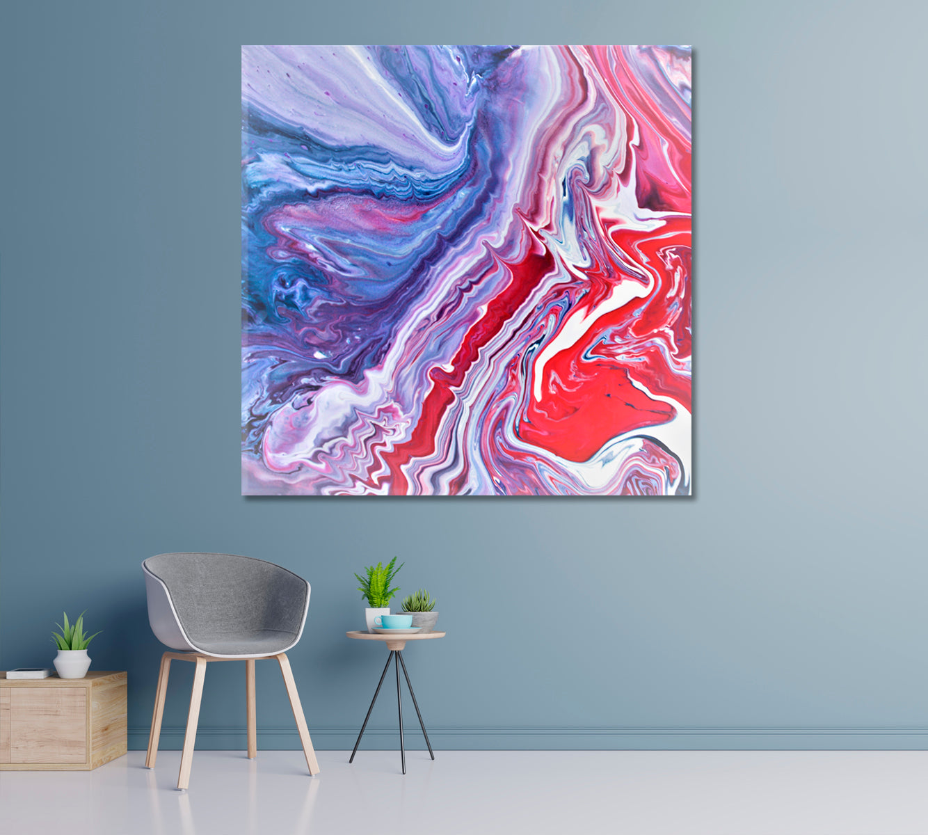 Modern Blue and Red Swirls Canvas Print-Canvas Print-CetArt-1 panel-12x12 inches-CetArt