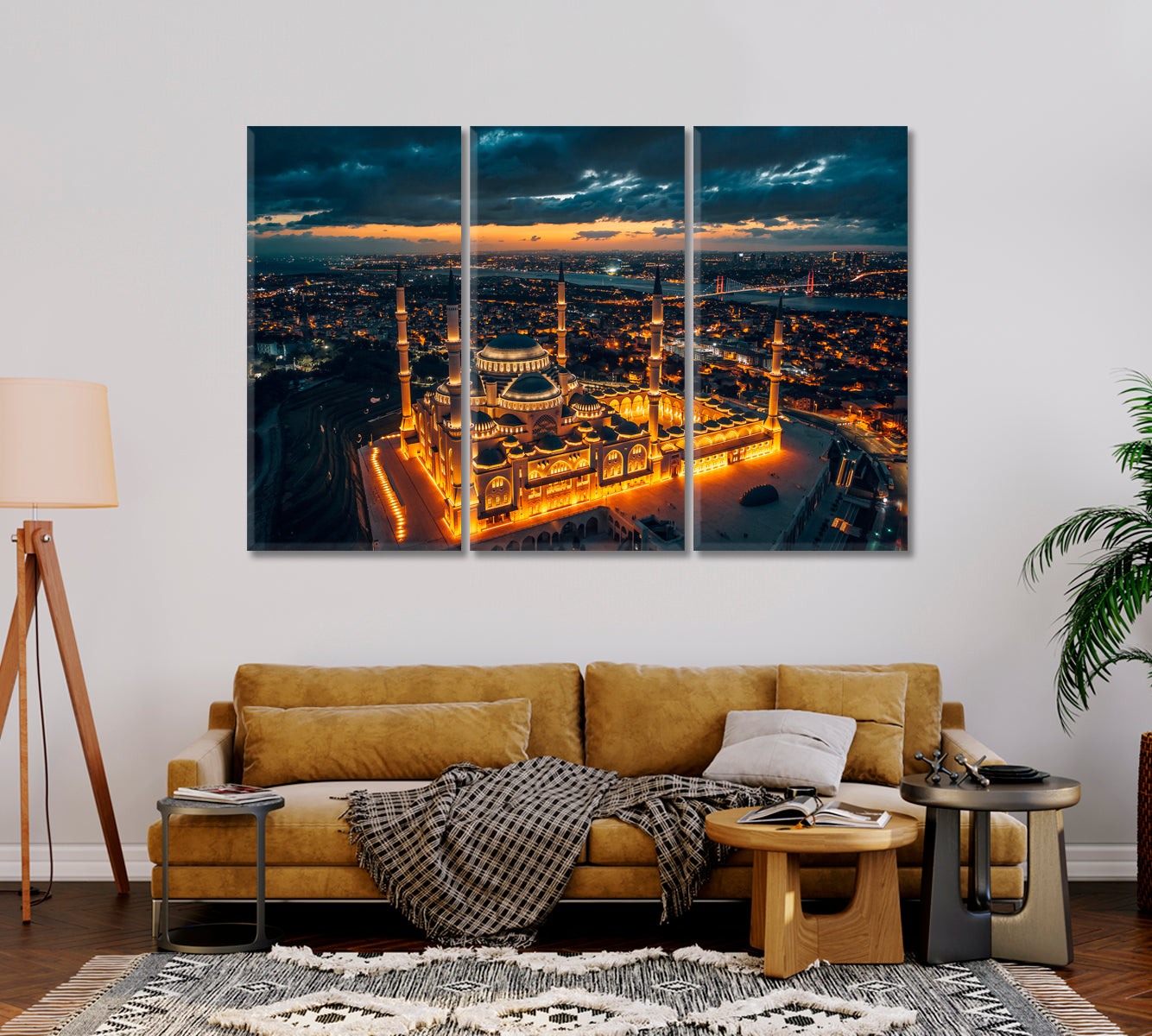 Chamilka Mosque Illuminated with Lights at Night Turkey Canvas Print-Canvas Print-CetArt-1 Panel-24x16 inches-CetArt