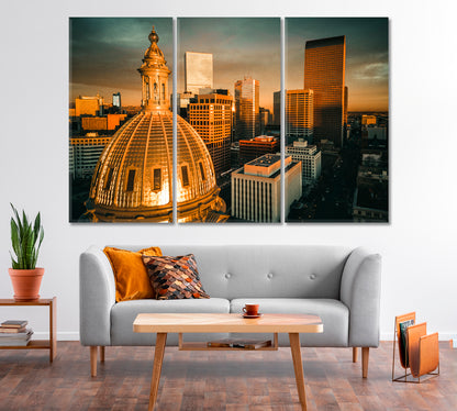 Sunrise over the Golden Building Colorado State Capitol USA Canvas Print-Canvas Print-CetArt-1 Panel-24x16 inches-CetArt