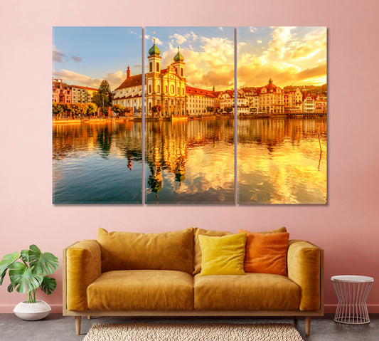 Sunset over the Cathedral of St Francis Xavier Switzerland Canvas Print-Canvas Print-CetArt-1 Panel-24x16 inches-CetArt