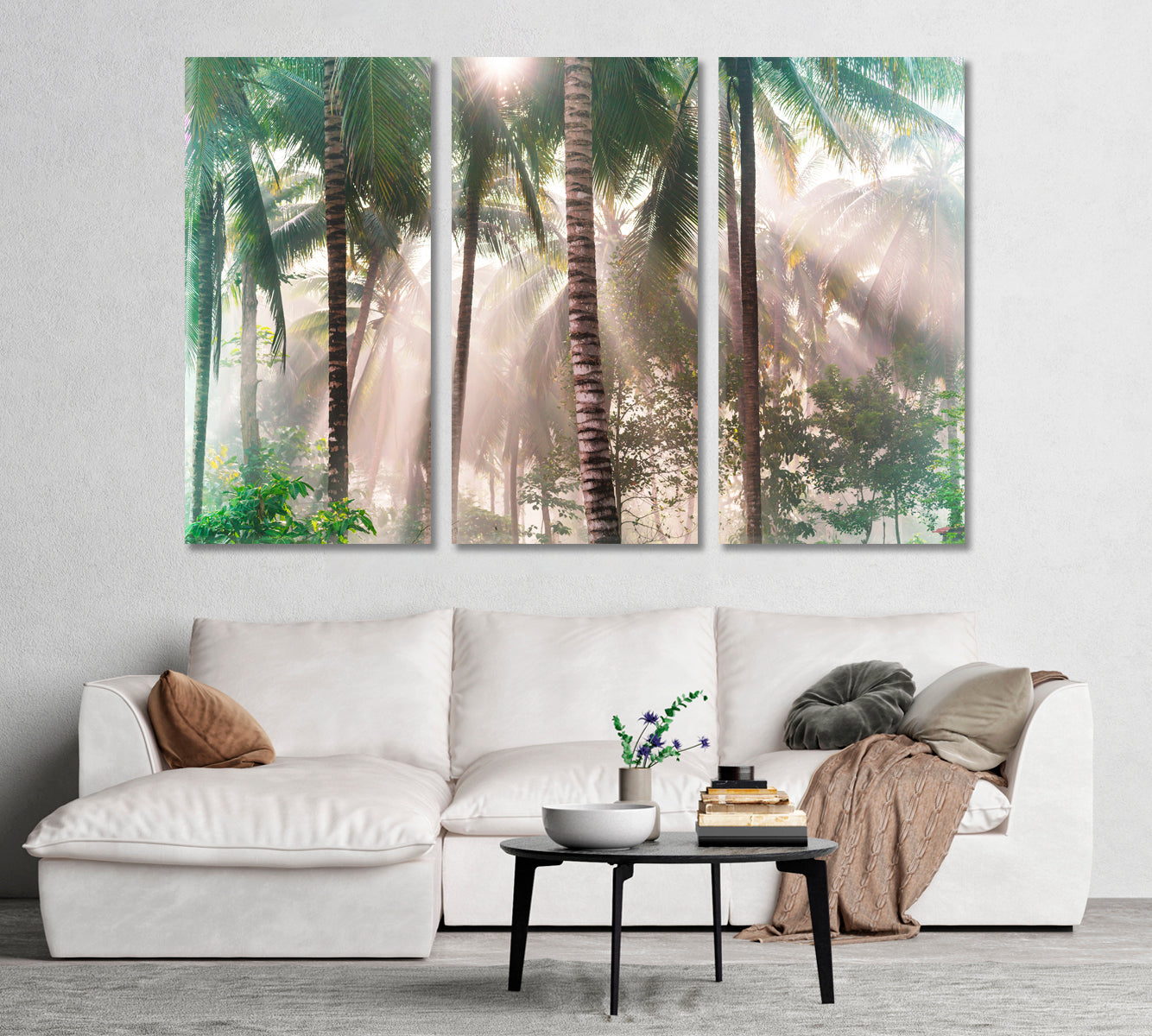 Tropical Palm Tree Forest with Sunbeams Canvas Print-Canvas Print-CetArt-1 Panel-24x16 inches-CetArt