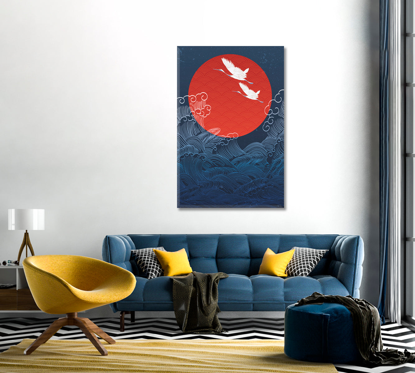 Herons Fly Against Full Moon Over the Sea Canvas Print-Canvas Print-CetArt-1 panel-16x24 inches-CetArt