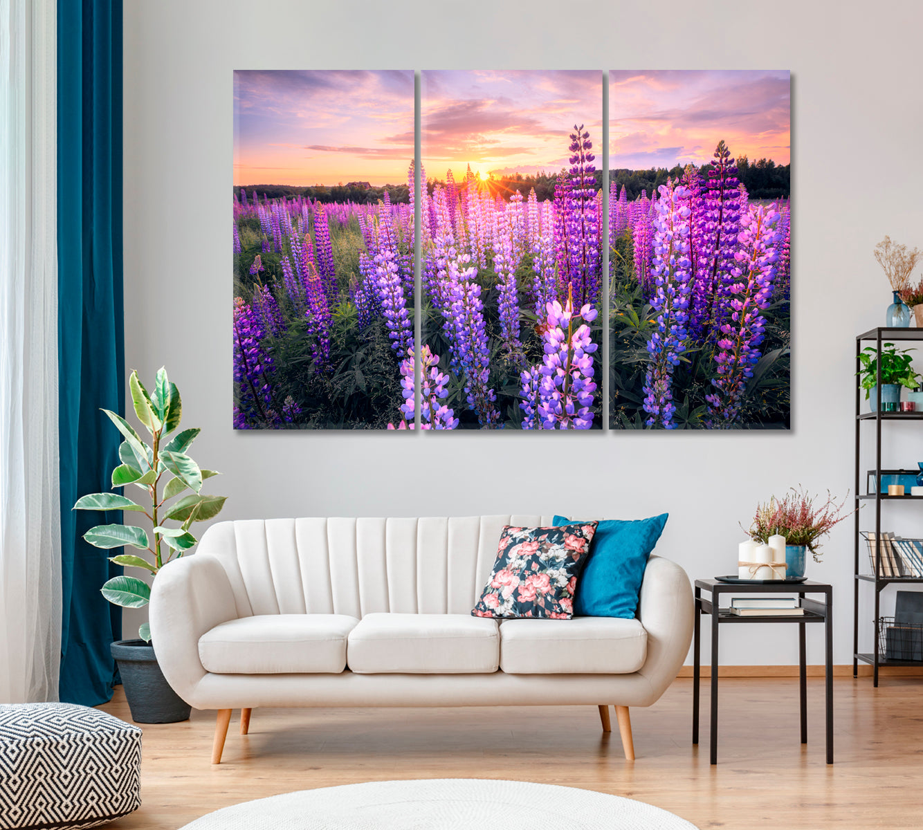 Summer Sunset over Field with Blooming Lupins Canvas Print-Canvas Print-CetArt-1 Panel-24x16 inches-CetArt