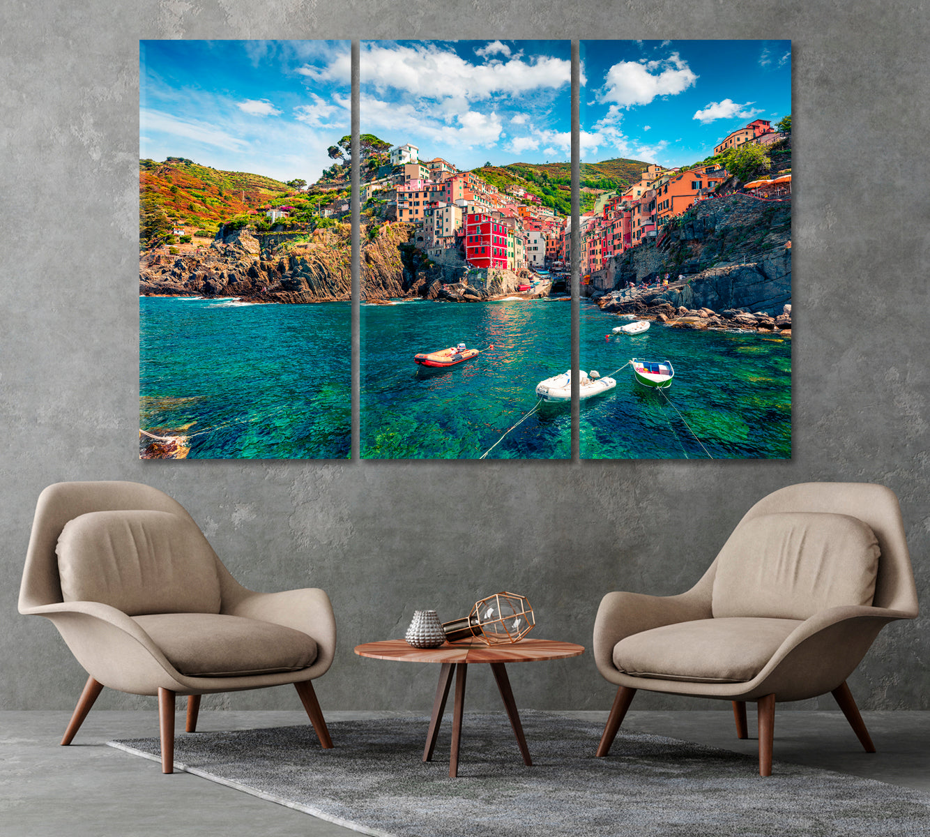 Riomaggiore and Cinque Terre Mountain Range Italy Canvas Print-Canvas Print-CetArt-1 Panel-24x16 inches-CetArt