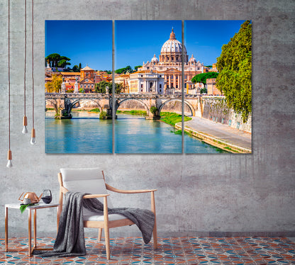 Sant Angelo Bridge and St Peter's Basilica Rome Italy Canvas Print-Canvas Print-CetArt-1 Panel-24x16 inches-CetArt