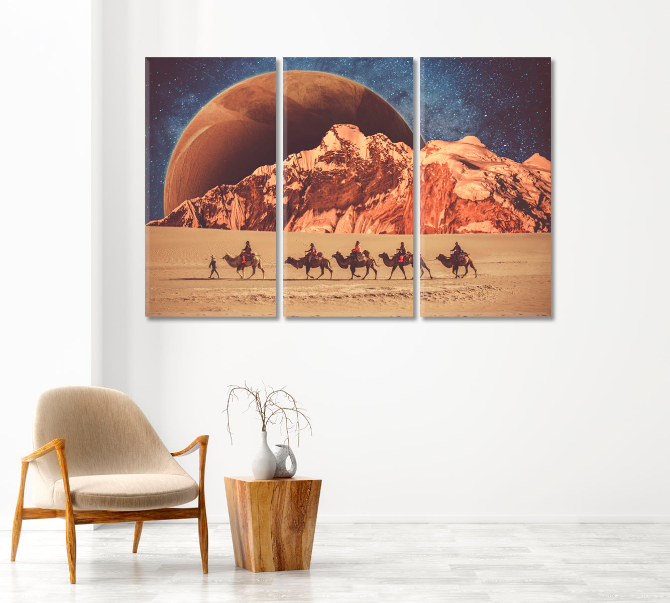 Fantasy Desert in Universe with Camels Canvas Print-Canvas Print-CetArt-1 Panel-24x16 inches-CetArt