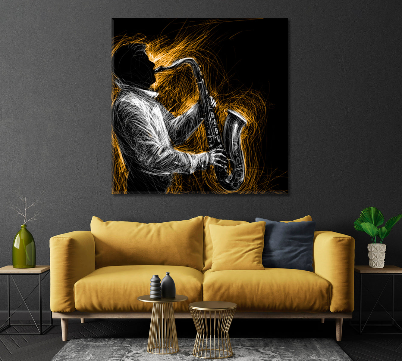 Abstract Jazz Saxophone Player Canvas Print-Canvas Print-CetArt-1 panel-12x12 inches-CetArt