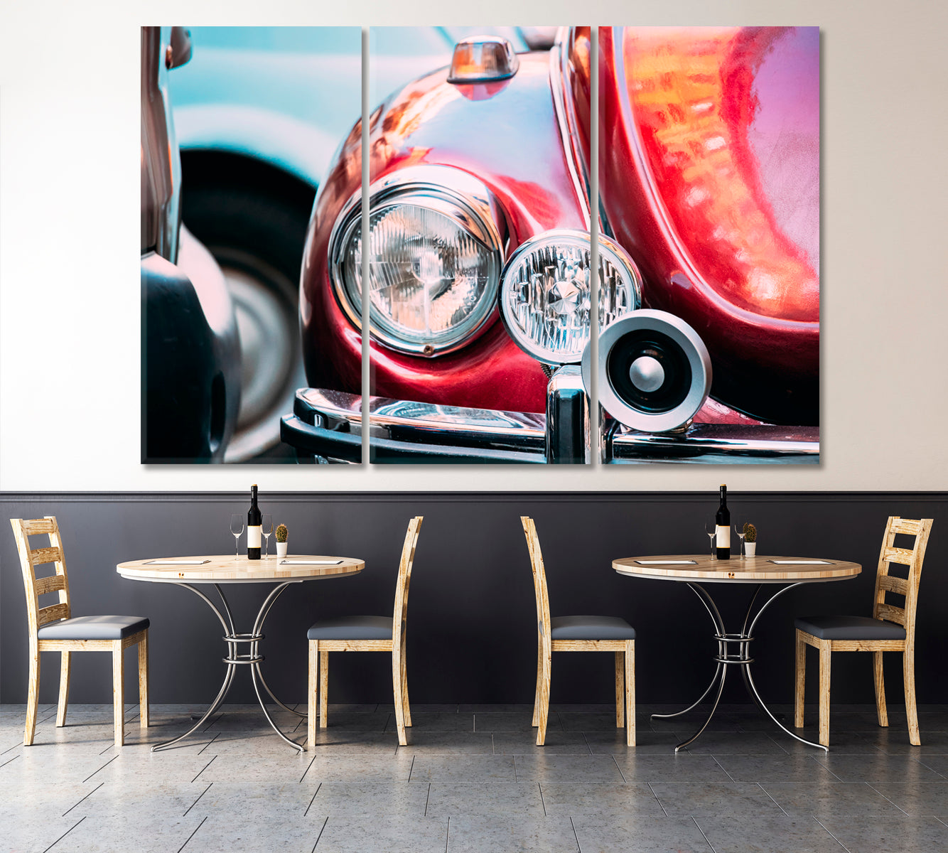 Headlights of Red Retro Car Canvas Print-Canvas Print-CetArt-1 Panel-24x16 inches-CetArt