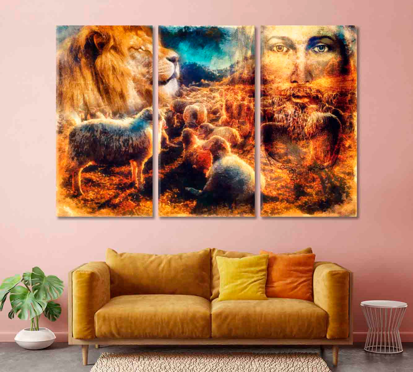 Jesus with Lambs and Lion Canvas Print-Canvas Print-CetArt-1 Panel-24x16 inches-CetArt