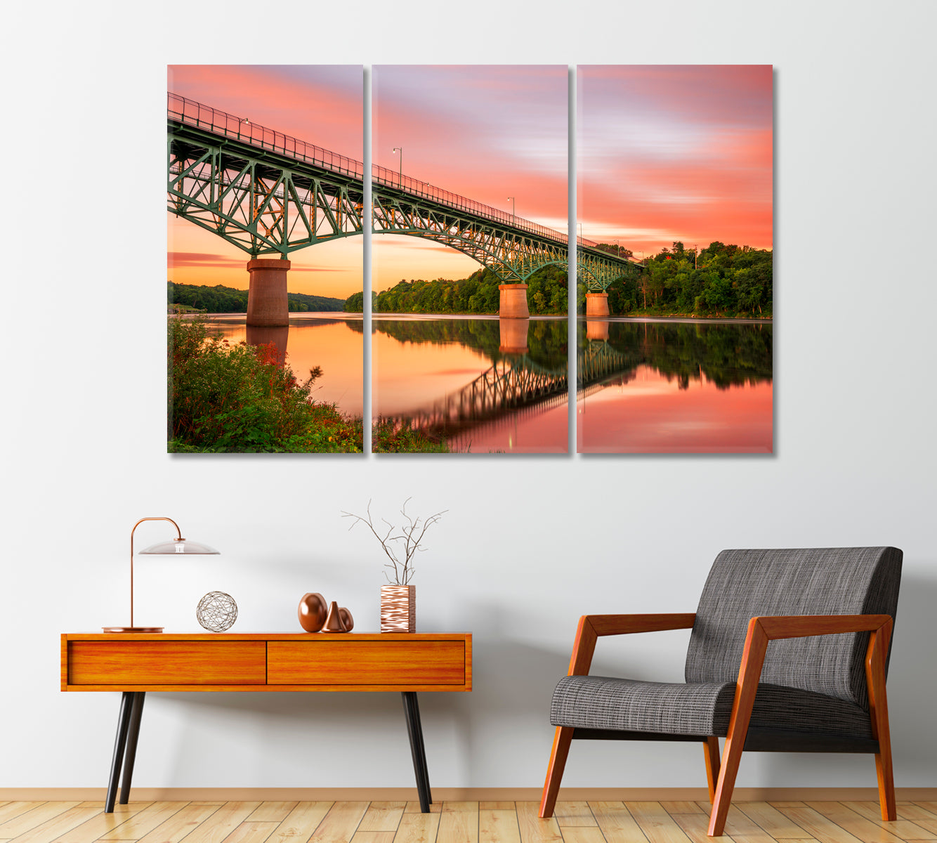 Kennebec River with Memorial Bridge Augusta Maine USA Canvas Print-Canvas Print-CetArt-1 Panel-24x16 inches-CetArt