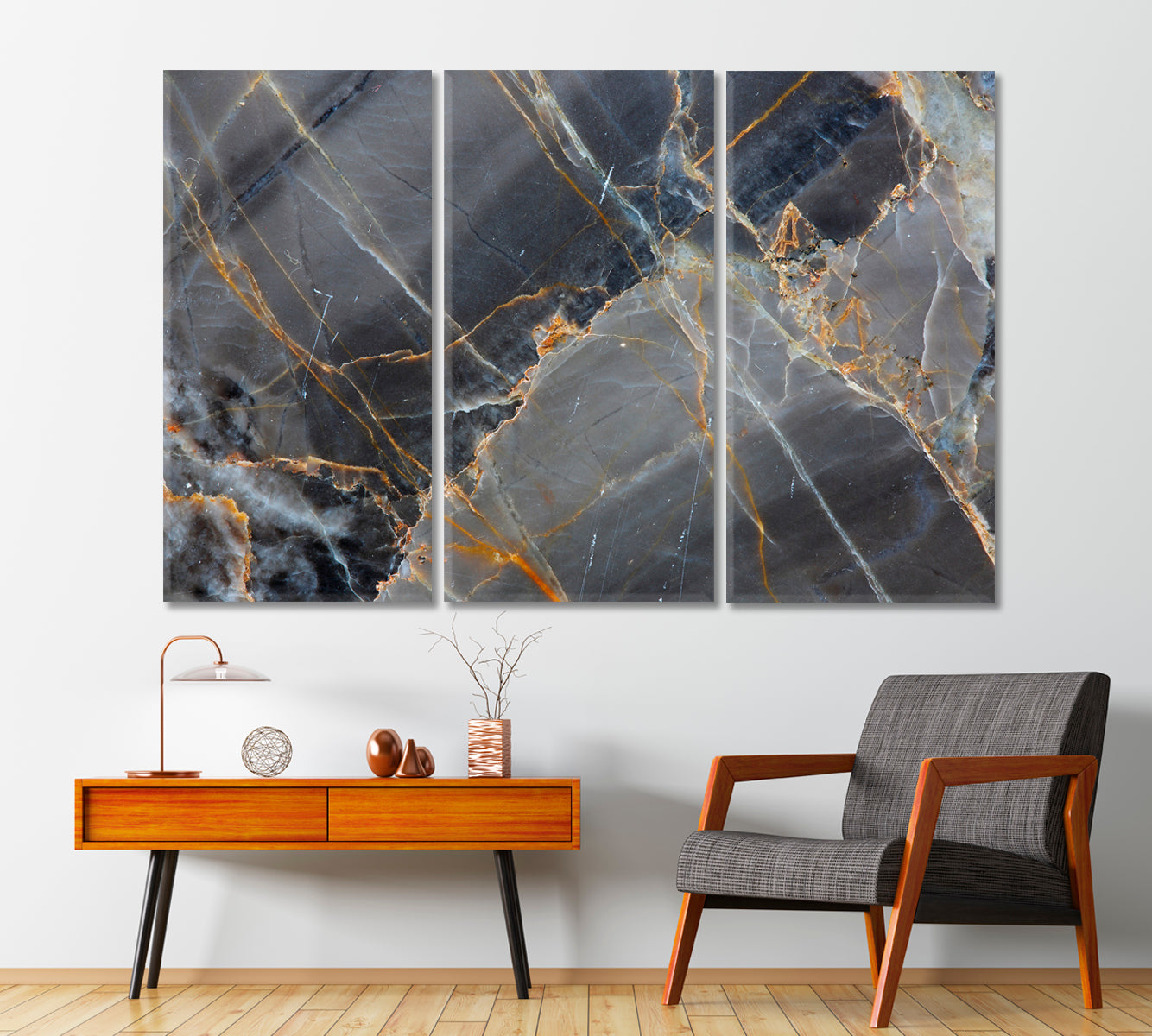 Yellow White Pattern on Dark Gray Marble Canvas Print-Canvas Print-CetArt-1 Panel-24x16 inches-CetArt