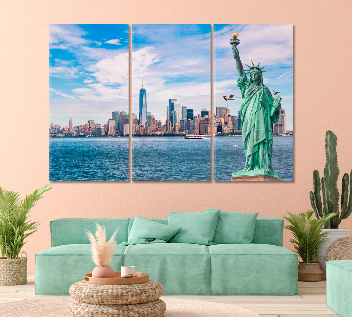 Statue of Liberty in Front of Skyline Manhattan NY Canvas Print-Canvas Print-CetArt-1 Panel-24x16 inches-CetArt