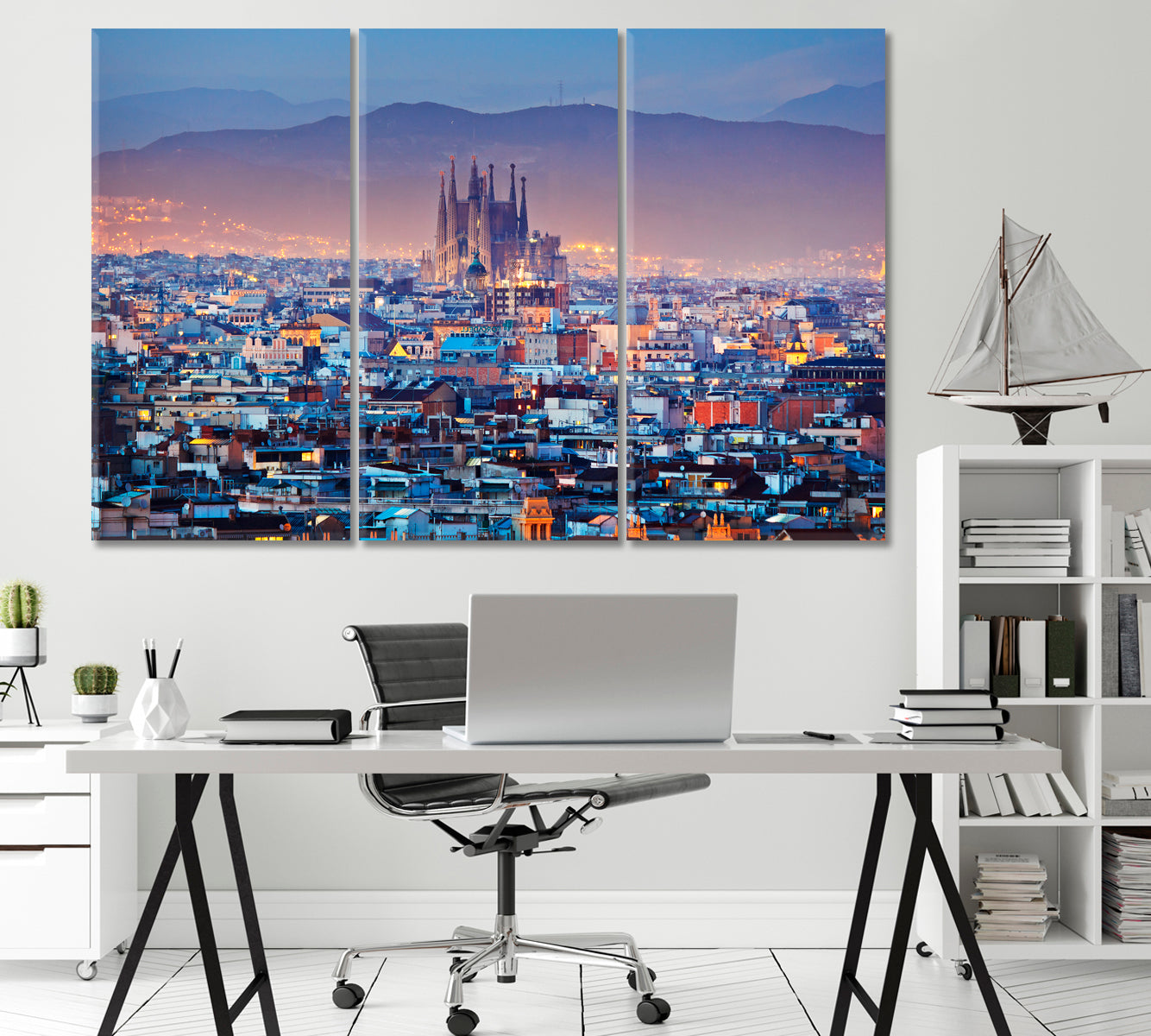 Barcelona Night Lights Spain Canvas Print-Canvas Print-CetArt-1 Panel-24x16 inches-CetArt