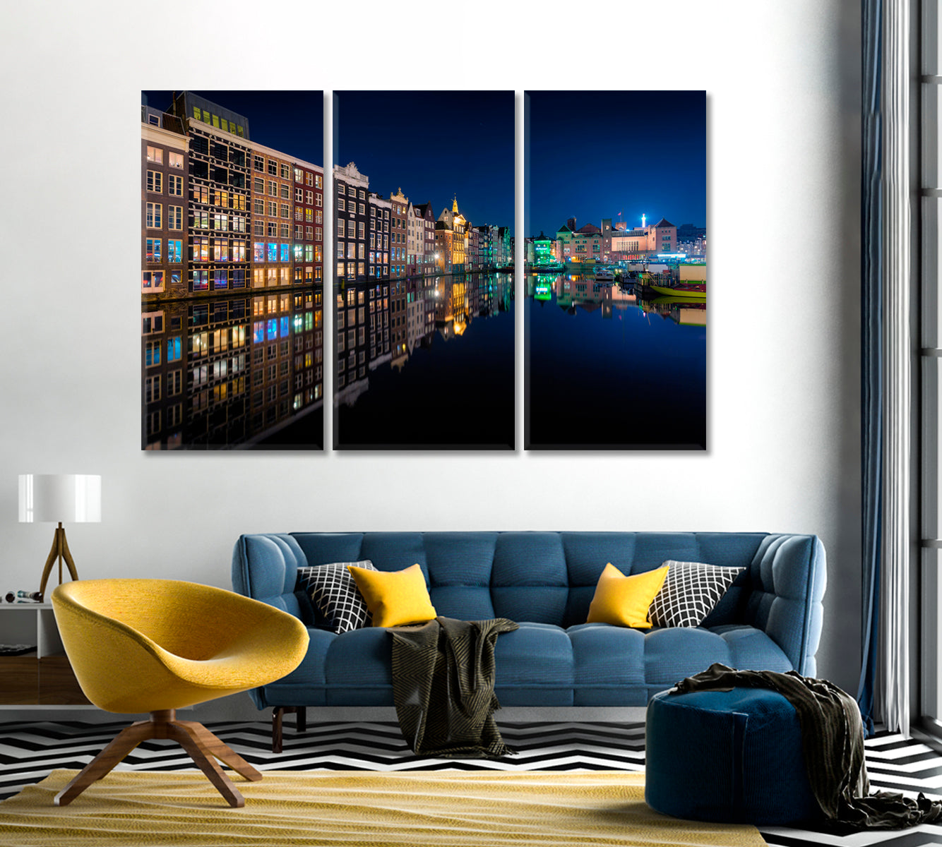 Beautiful Traditional Old Houses in Amsterdam at Night Canvas Print-Canvas Print-CetArt-1 Panel-24x16 inches-CetArt