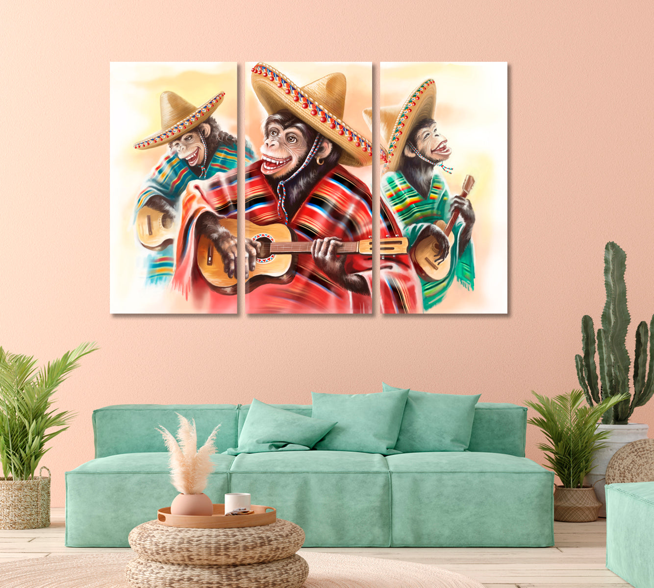 Funny Mexican Monkeys Canvas Print-CetArt-1 Panel-24x16 inches-CetArt