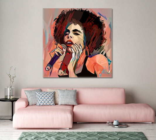 Jazz Singer with Microphone Canvas Print-Canvas Print-CetArt-1 panel-12x12 inches-CetArt