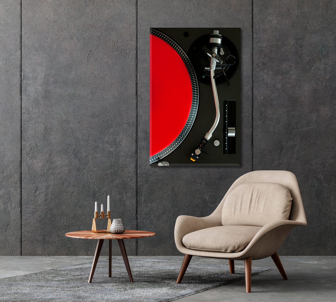 Record Player with Red Vinyl Record Canvas Print-Canvas Print-CetArt-1 panel-16x24 inches-CetArt