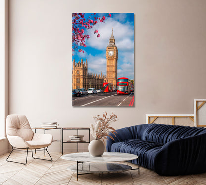 Red Buses and Big Ben London UK Canvas Print-Canvas Print-CetArt-1 panel-16x24 inches-CetArt