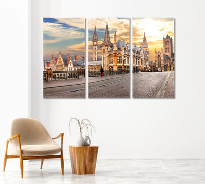 Medieval Ghent over Sunset Belgium Canvas Print-Canvas Print-CetArt-1 Panel-24x16 inches-CetArt