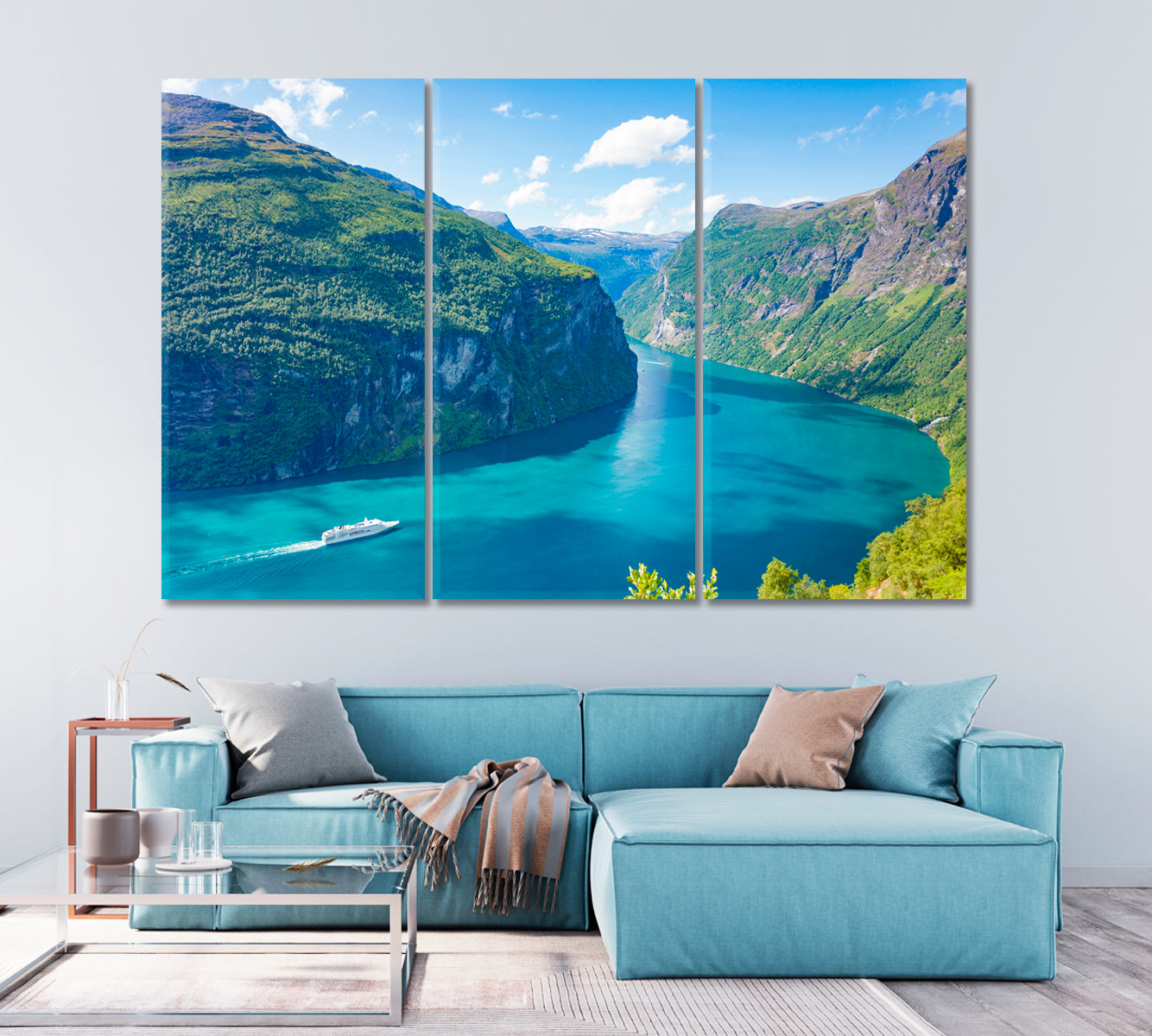 Geiranger Fjord with Cruise Ship Norway Canvas Print-Canvas Print-CetArt-1 Panel-24x16 inches-CetArt