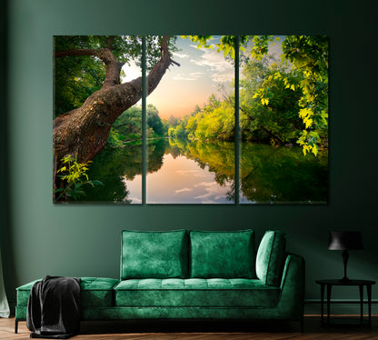 Pond at Sunset Spring Landscape Canvas Print-Canvas Print-CetArt-1 Panel-24x16 inches-CetArt