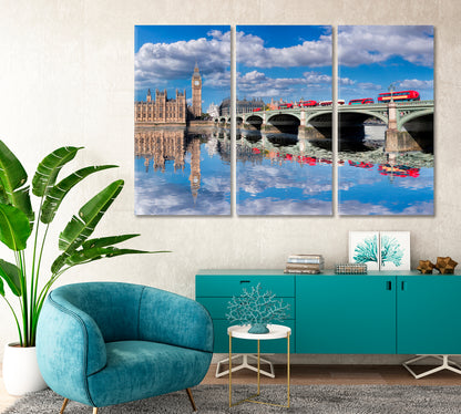 Big Ben and Westminster Bridge with Red Buses London Canvas Print-Canvas Print-CetArt-1 Panel-24x16 inches-CetArt