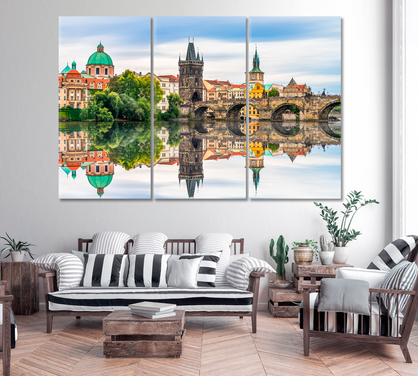 Charles Bridge at Dawn with Reflection in Prague Czech Republic Canvas Print-Canvas Print-CetArt-1 Panel-24x16 inches-CetArt