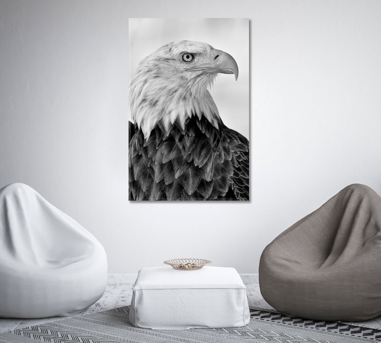 Portrait of Bald Eagle in Black and White Canvas Print-Canvas Print-CetArt-1 panel-16x24 inches-CetArt