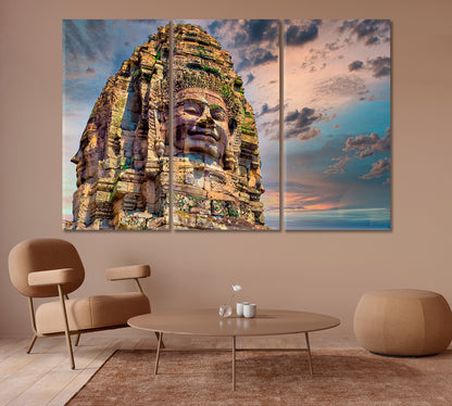 Giant Stone Face in Prasat Bayon Temple Cambodia Canvas Print-Canvas Print-CetArt-1 Panel-24x16 inches-CetArt