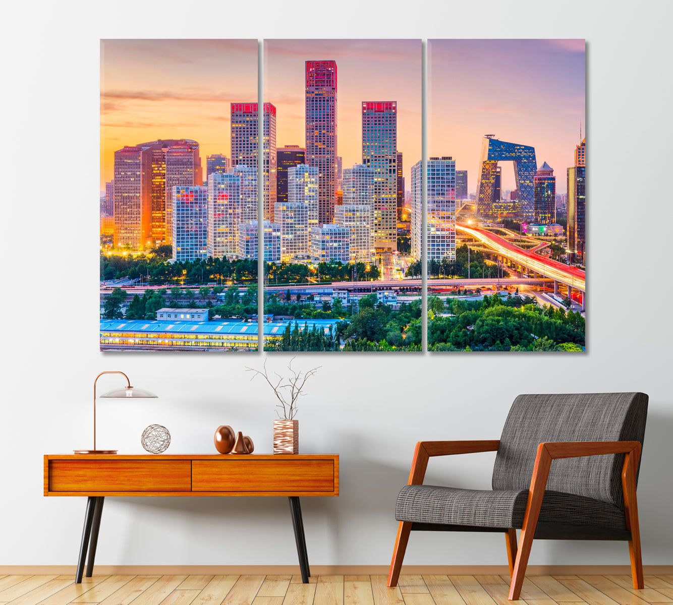 Beijing City Skyline at Dusk Canvas Print-Canvas Print-CetArt-1 Panel-24x16 inches-CetArt