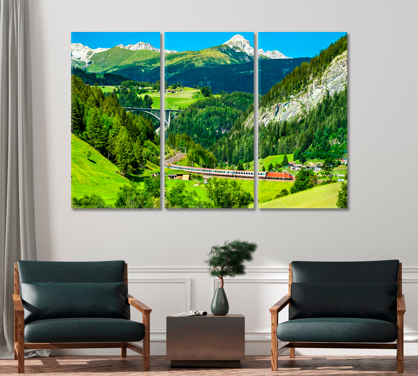 Passenger Train at Brenner Railway in Austrian Alps Canvas Print-Canvas Print-CetArt-1 Panel-24x16 inches-CetArt