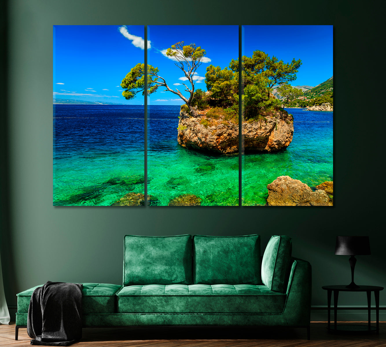 Landscape with Rocky Island on Brela Beach Croatia Canvas Print-Canvas Print-CetArt-1 Panel-24x16 inches-CetArt