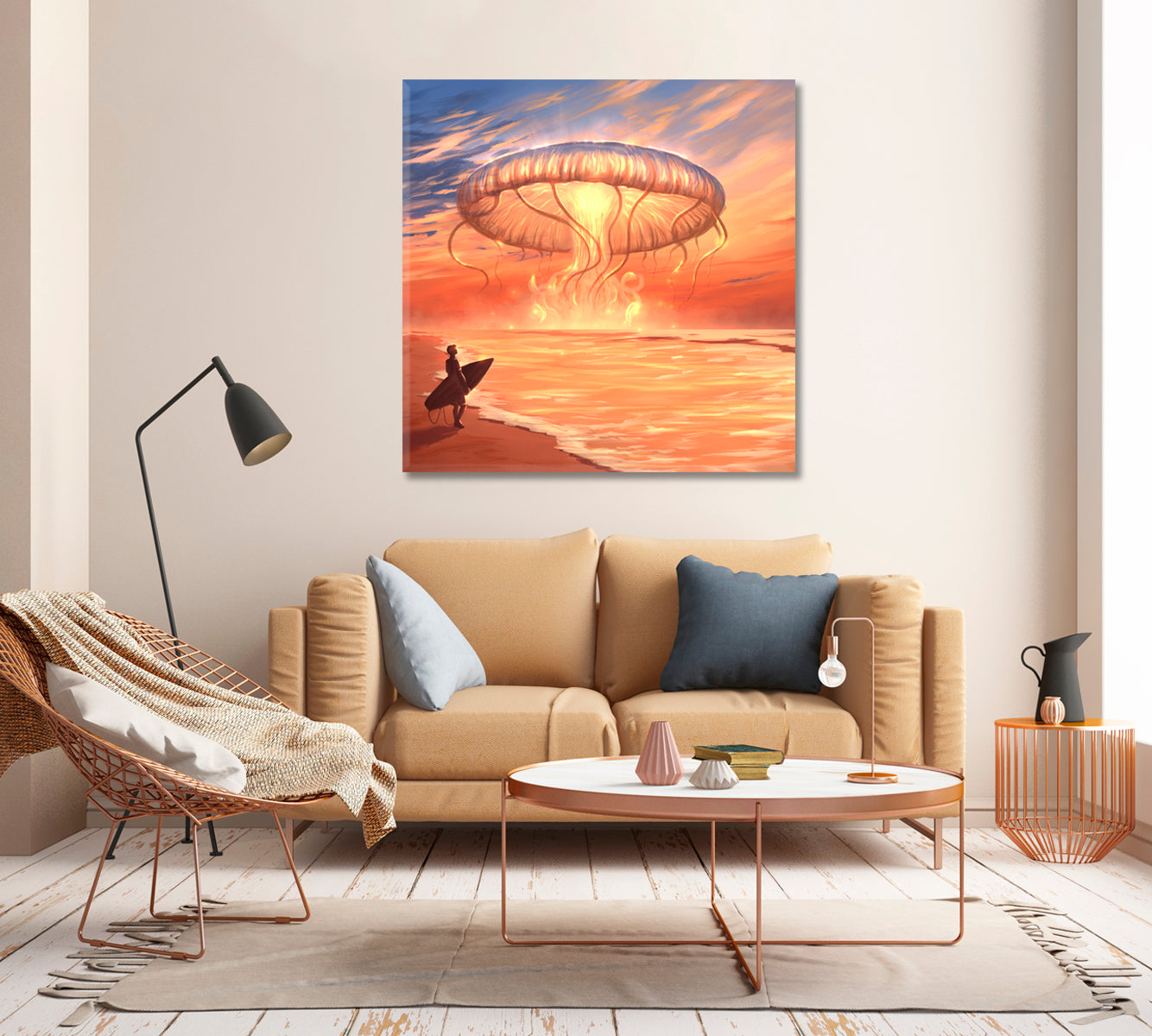 Fantastic Jellyfish over Surfer Canvas Print-Canvas Print-CetArt-1 panel-12x12 inches-CetArt