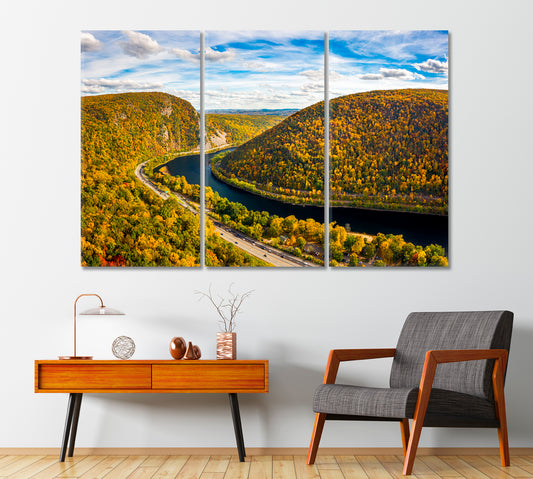 Delaware Water Gap at Autumn Day New Jersey and Pennsylvania Canvas Print-Canvas Print-CetArt-1 Panel-24x16 inches-CetArt