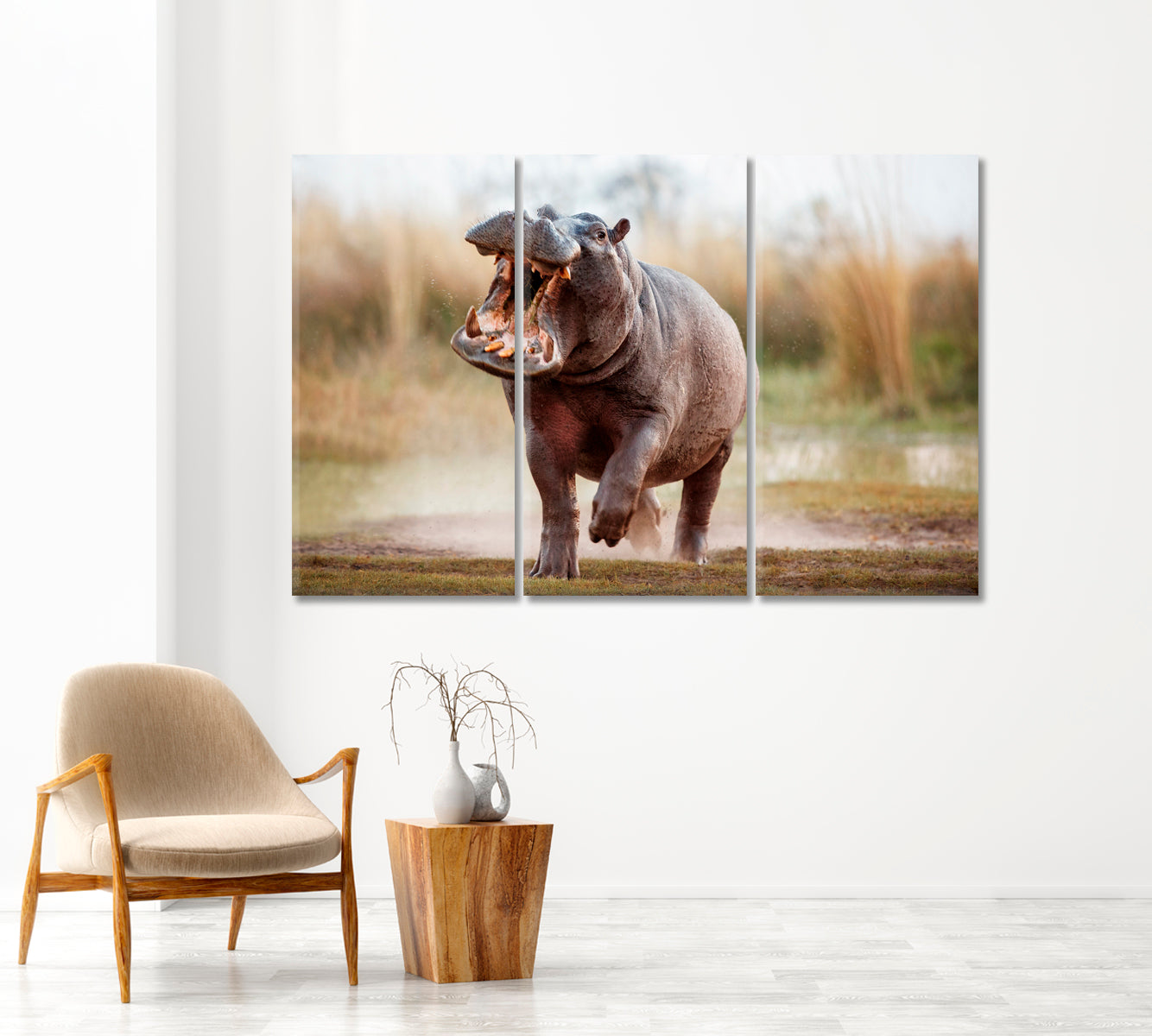 Wild Aggressive Hippopotamus Africa Canvas Print-Canvas Print-CetArt-1 Panel-24x16 inches-CetArt