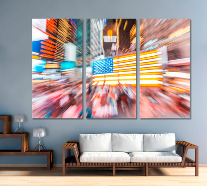 Blurred Background of New York Street with American Flag Canvas Print-Canvas Print-CetArt-1 Panel-24x16 inches-CetArt