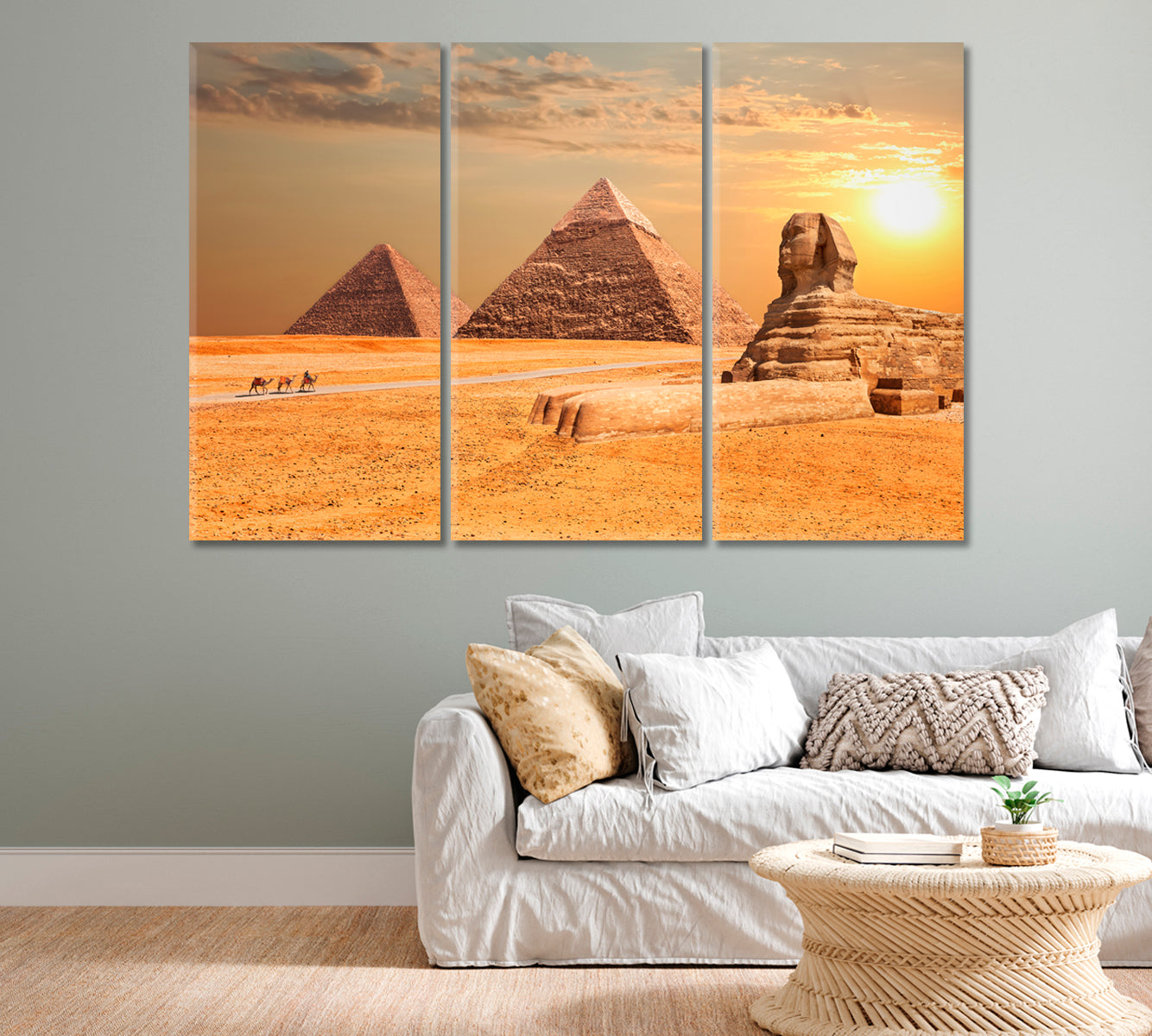 Sphinx and Pyramids at Sunset Giza Egypt Canvas Print-Canvas Print-CetArt-1 Panel-24x16 inches-CetArt