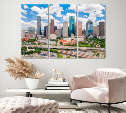 Houston Cityscape with Highway Traffic USA Canvas Print-Canvas Print-CetArt-1 Panel-24x16 inches-CetArt