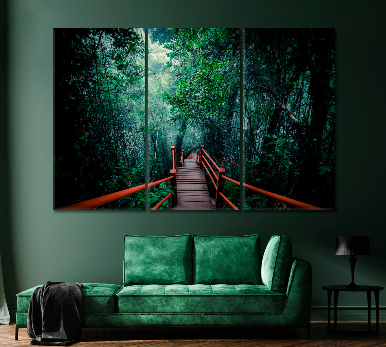 Wooden Bridge in Mystical Foggy Forest Canvas Print-Canvas Print-CetArt-1 Panel-24x16 inches-CetArt