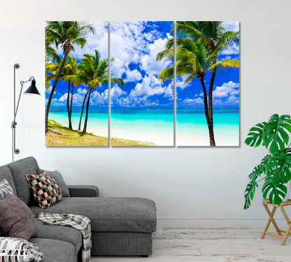 Beautiful Palm Beach with Turquoise Ocean Mauritius Canvas Print-Canvas Print-CetArt-1 Panel-24x16 inches-CetArt